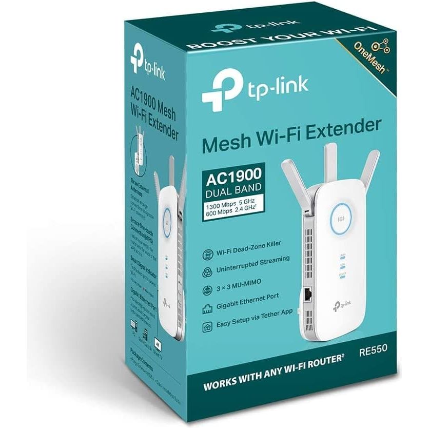 TP-Link AC1900 Gigabit Mesh Wi-Fi Range Extender/Wi-Fi Booster/Wi-Fi Repeater, 3 External Antennas, Intelligent Signal Light, Power Schedule, LED Control, Tether APP, Easy Setup, UK Plug (RE550)